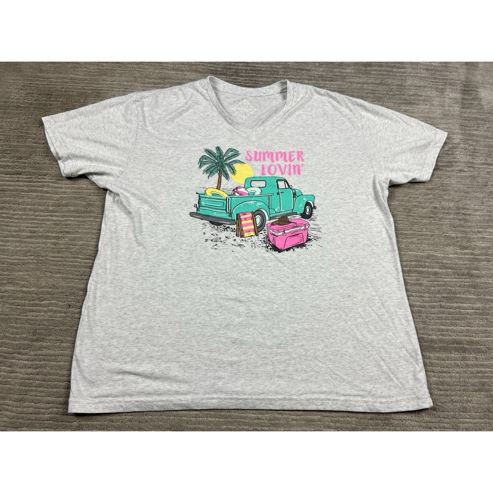 Jane Marie T-Shirt Womens XXL Gray V-neck Summer Lovin' Graphic